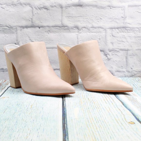 Dolce Vita Caley Pink Leather Wood Block Slip On Heel Mule Size 10 - Picture 3 of 9